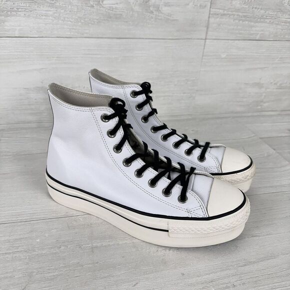 Converse Chuck Taylor Women 9 All Star Platform High Top Sneakers White Leather - Picture 1 of 12